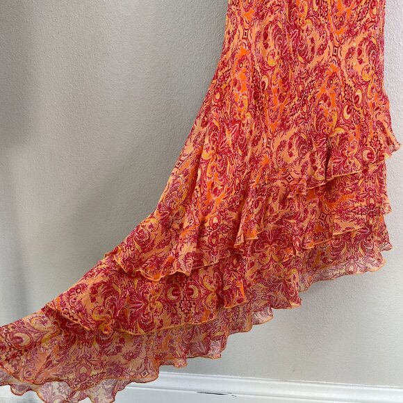 Vintage Y2K I.C.E. Womens 14 100% Silk Maxi Dress Ruffle Asymmetrical Hem Fairy - Picture 7 of 11